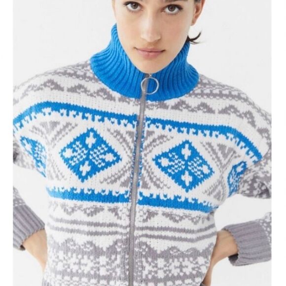 Urban Outfitters Scout Shrunken Snowflake Zip Front Sweater Women’s XS - Picture 4 of 7